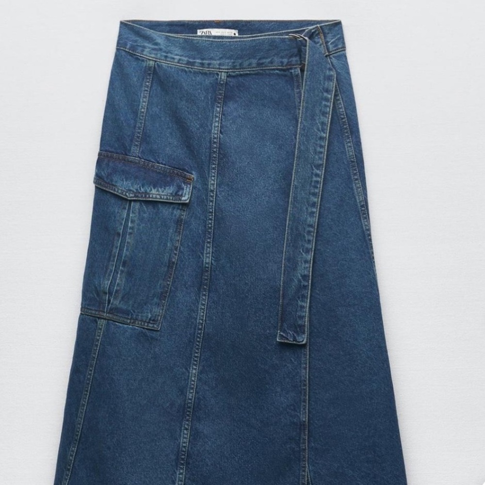 NWOT ZARA Rare Denim Cargo Wrap Skirt Utility Pocket and Belt